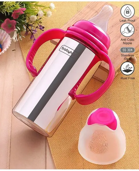 Babyhug Stainless Steel Feeding Bottle with Twin Handles Pink 250ml