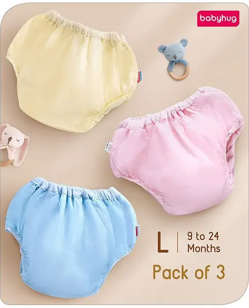 Babyhug Waterproof Nappy With Elastic Large Set of 3 - Pink Blue Yellow