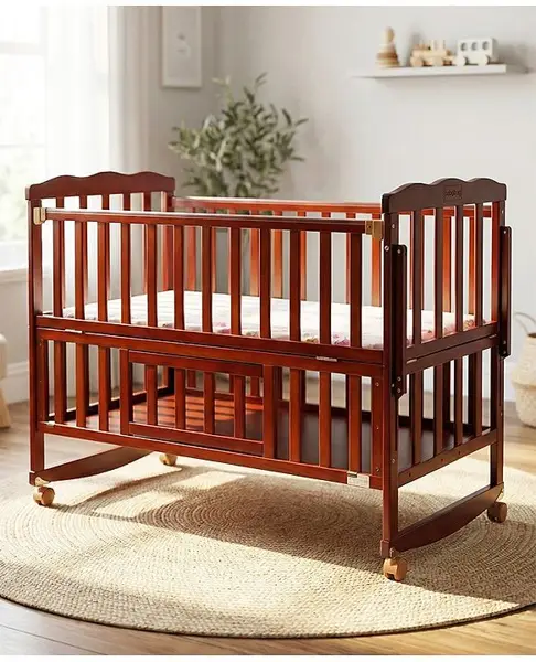 Babyhug Montana Wooden Cot Cum Rocker with Mosquito Net - Cherry Red