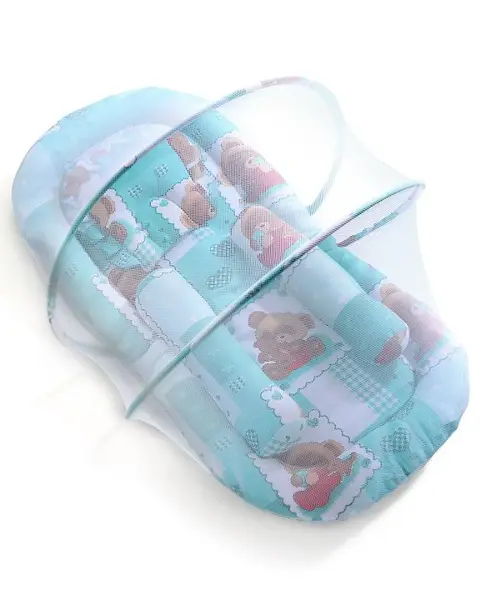 Babyhug Teddy Print Baby Jumbo Bedding Set With Mosquito Net - Green