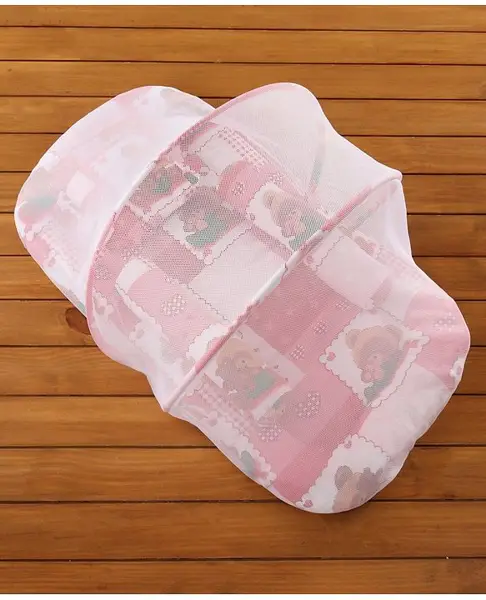 Babyhug Teddy Print Baby Jumbo Bedding Set With Mosquito Net - Red