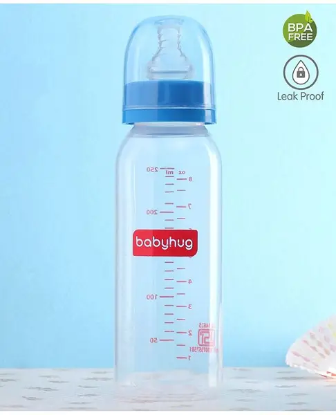 Babyhug Feeding Bottle Round Shape Silicone Nipple Blue - 250 ml