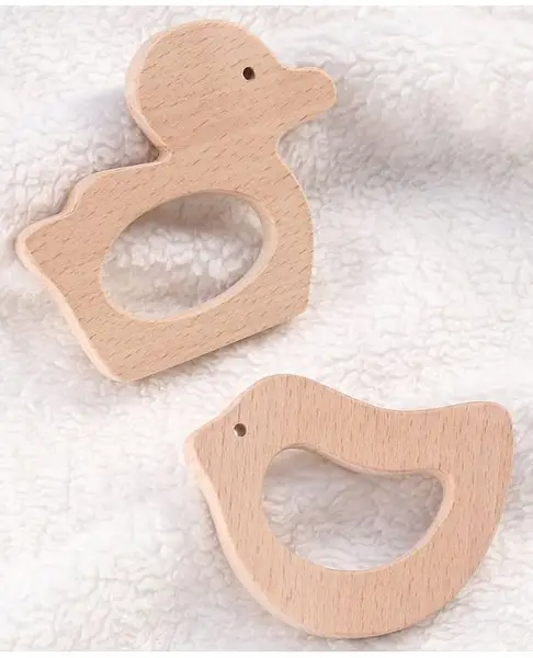 Babyhug Natural Steam Beech Wood Teether Pack of 2 - Beige