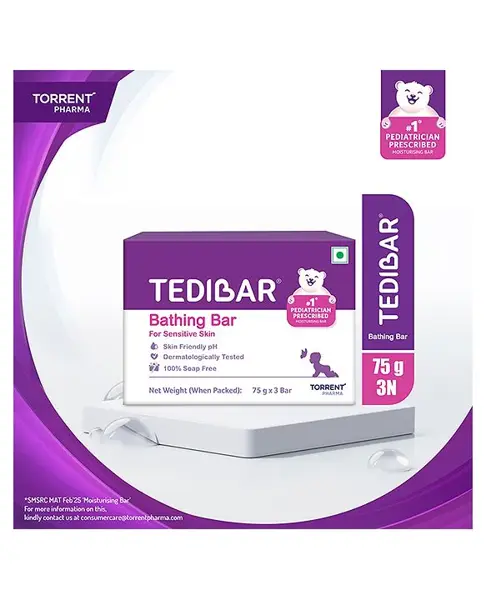 Torrent Pharma Moisturising Baby Bathing Bar 75gx3 (Pack of 1) with Skin Friendly pH 100 Percent Soap Free Prevents Dryness & Rashes Dermatologically Tested - By Torrent Pharma