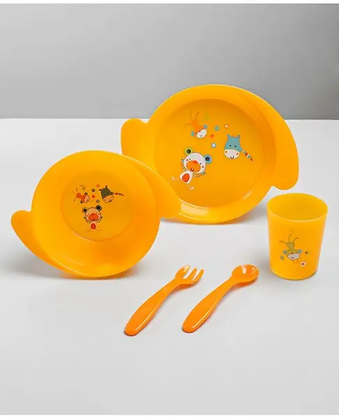 Babyhug 5 Piece Feeding set Animal Print- Yellow