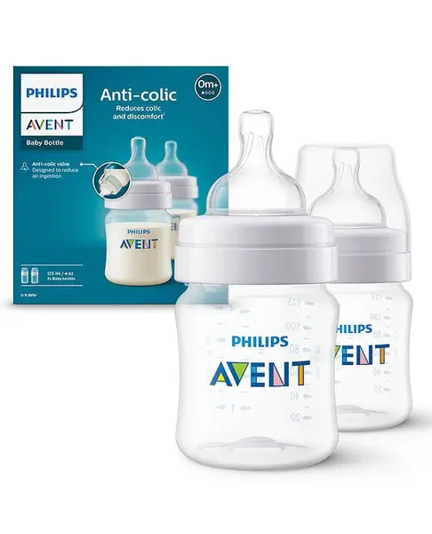 Avent Classic Anti Colic Bottle I Ideal for 0 Month+ I New Born Flow I BPA Free Pack of 2 - 125 ml