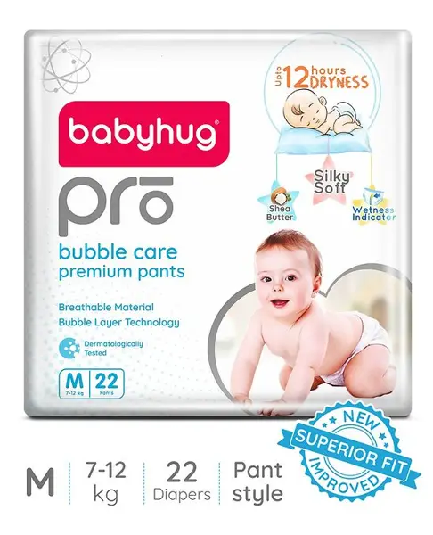 Babyhug Pro Bubble Care Premium Pant Style Diapers Medium (M) Size - 22 Pieces - New & Improved Superior Fit