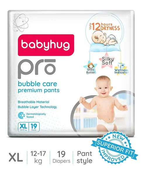 Babyhug Pro Bubble Care Premium Pant Style Diapers Extra Large (XL) Size - 19 Pieces - New & Improved Superior Fit