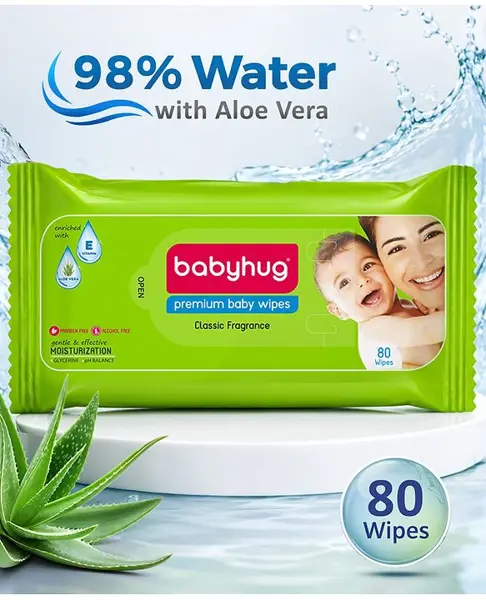 Babyhug Premium 98% Water Baby Wet Wipes - 80 Pieces