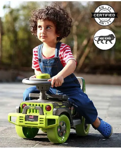 Babyhug Jungle Safari Foot To Floor Ride-On - Grey & Green