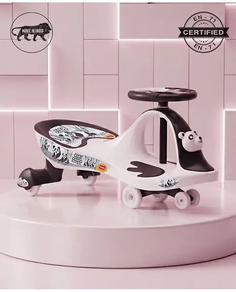 Babyhug Baby Panda Gyro Swing Car With Steering Wheel - Black & White