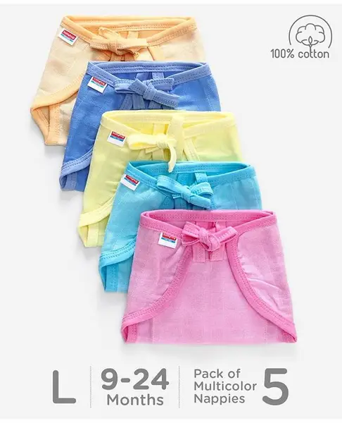 Babyhug Muslin Cloth Nappy Set of 5 Large  - Multicolor