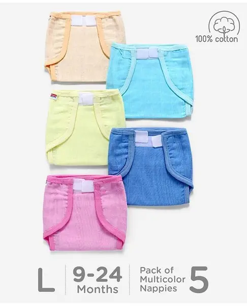 Babyhug Muslin Cloth Nappy Set of 5 Large - Solid Assorted Color