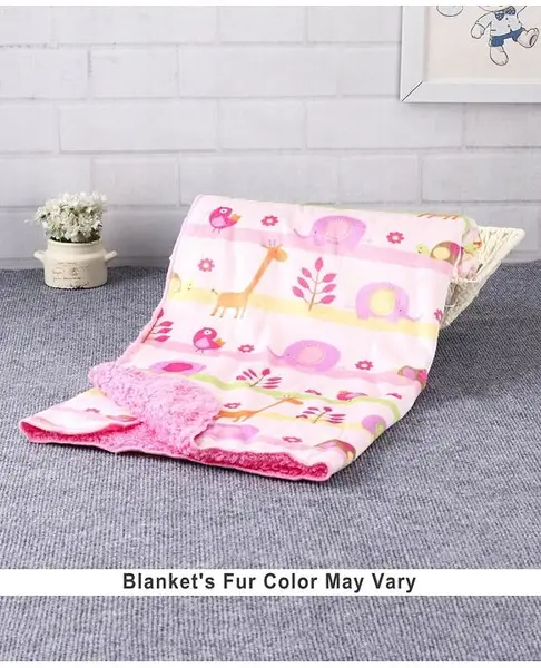 Babyhug Sherin & Poly Wool All Season Blanket Animal Print - Pink White (Blankets Fur Color May Vary)