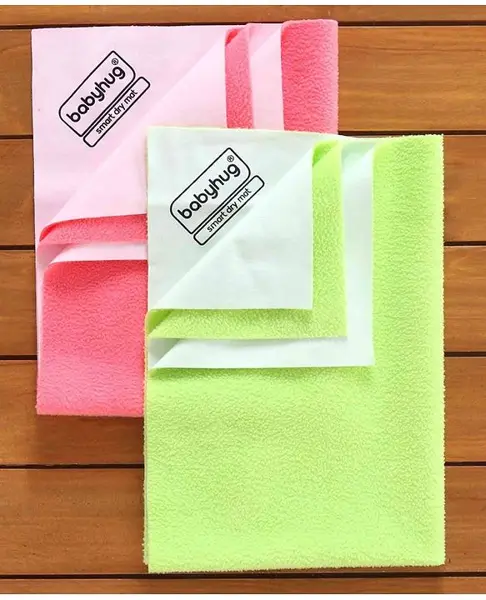 Babyhug Smart Dry Bed Protector Sheet Pack of 2 Small- Green and Pink