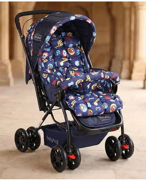Babyhug Cosy Cosmo Stroller With Reversible Handle & Back Pocket - Navy Blue
