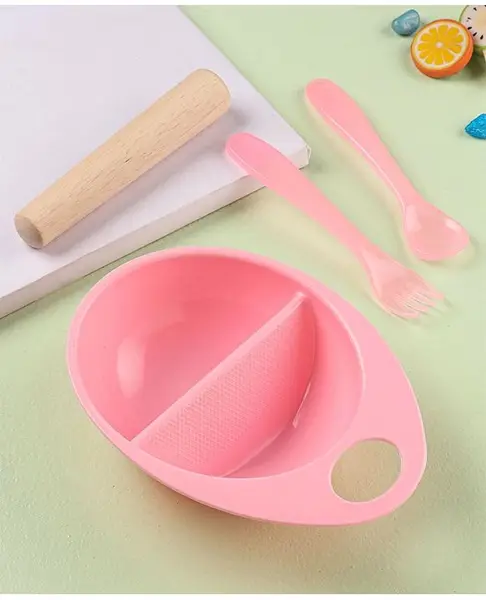 Feeding Bowl With Spoon Fork & Food Masher - Pink