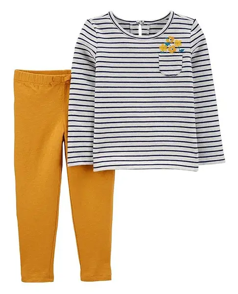Carters 2-Piece Striped Tee & Slub Jersey Pants - Yellow