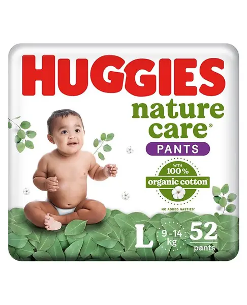 Huggies Nature Care Pants  Large Size (9-14 Kg) Premium Baby Diaper Pants  52 Count  Made with 100% Organic Cotton