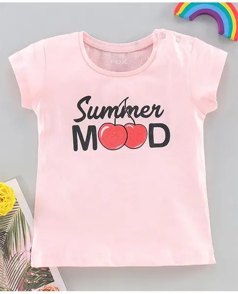 Fox Baby Half Sleeves Tee Cherry Print - Pink