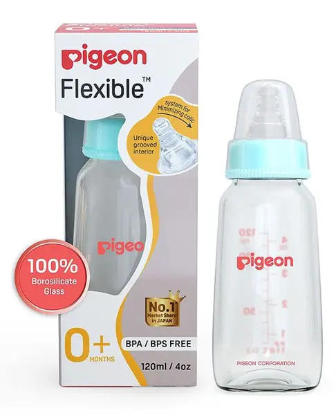 Pigeon Glass Feeding Bottle with Nipples Blue - 120 ml