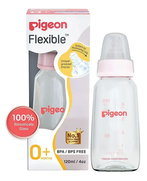 Pigeon Glass Feeding Bottle with Nipples Pink - 120 ml