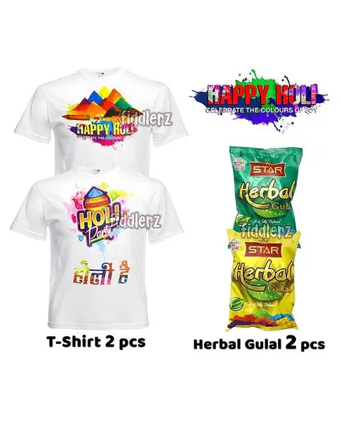 Fiddlerz T-shirt with Herbal Gulal Pack of 4 - Color & Design May Vary