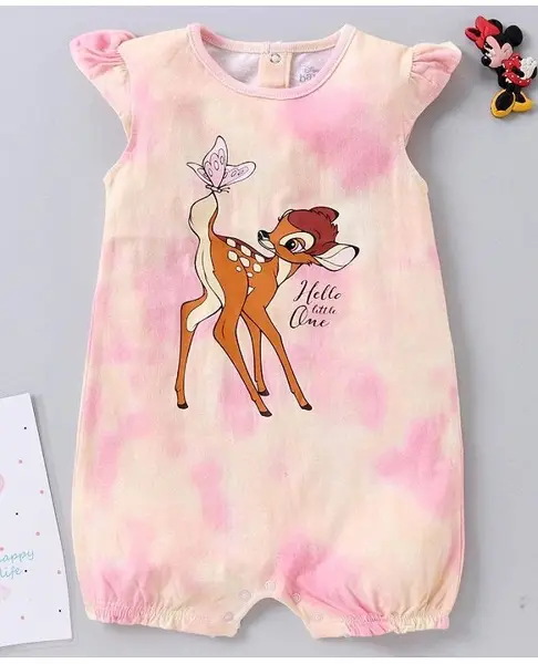 Fox Baby Cap Sleeves Romper Deer Print - Light Pink