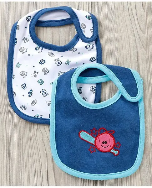 Babyhug Cotton Bib With Velcro Sports Print Pack of 2 - Blue