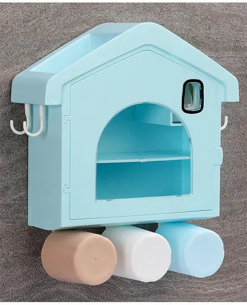 Multipurpose Bathroom Storage Cabinet With 3 Toothbrush Holder Cups- Blue