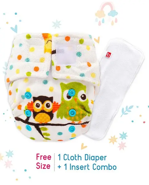 Babyhug Reusable Cloth Diaper With SmartDry Owl Print  - Multicolour