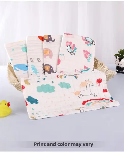Babyhug 6 Layer Muslin Wash Cloth Pack of 5 - Multicolor