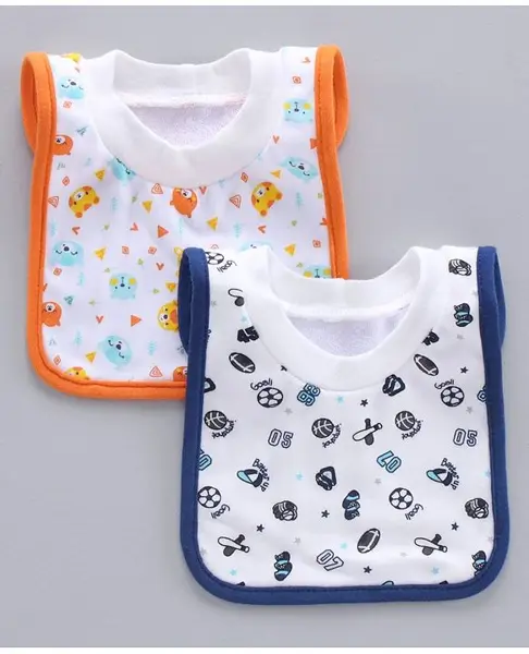 Babyhug Cotton Pullover Bibs Multi Print Set of 2 - Blue Orange