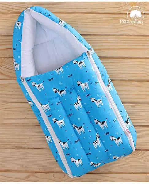 Babyhug 100% Cotton Sleeping Bag cum Carry Nest Zebra Print - Blue