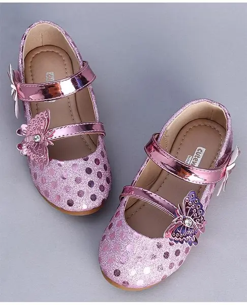 Cute Walk by Babyhug Party Wear Belly Shoes Butterfly Applique - Pink