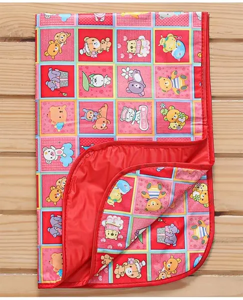 Baby Diaper Changing Waterproof Large Size Mat Teddy Bear Print With PVC Material -Dark Red