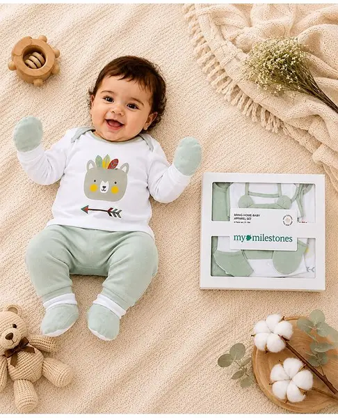 My Milestones Infant Essentials Gift Set FS Sage Green - 8 Pieces