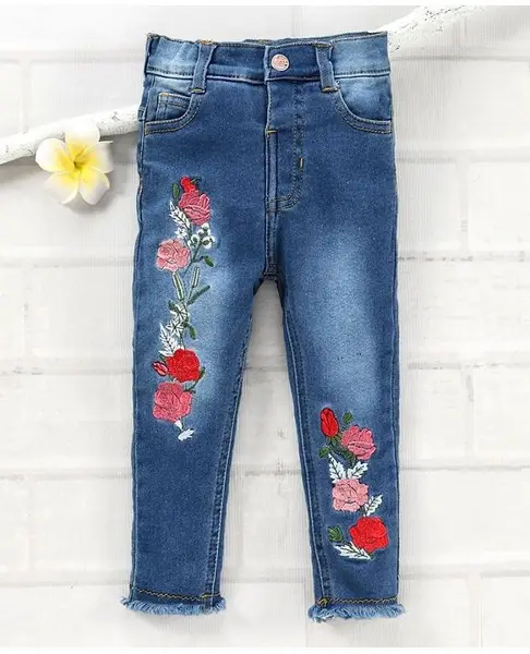 ToffyHouse Full Length Jeans Floral Embroidery - Blue