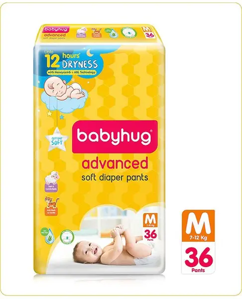 Babyhug Advanced Pant Style Diapers Pack Medium (M) Size - 36 Pieces