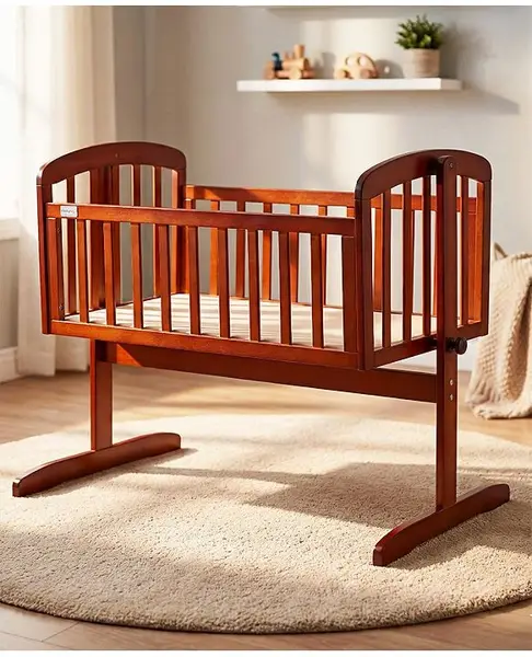Babyhug Joy Plus Cradle With Mosquito Net - Walnut