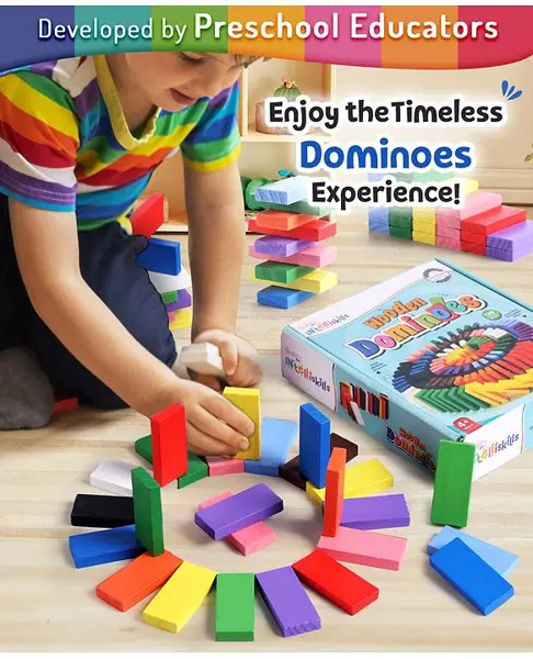 Intelliskills Premium Wooden Dominoes 120 pieces - Multicolour