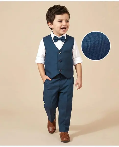 Mark & Mia Full Sleeves Party Suit With Waistcoat - Blue