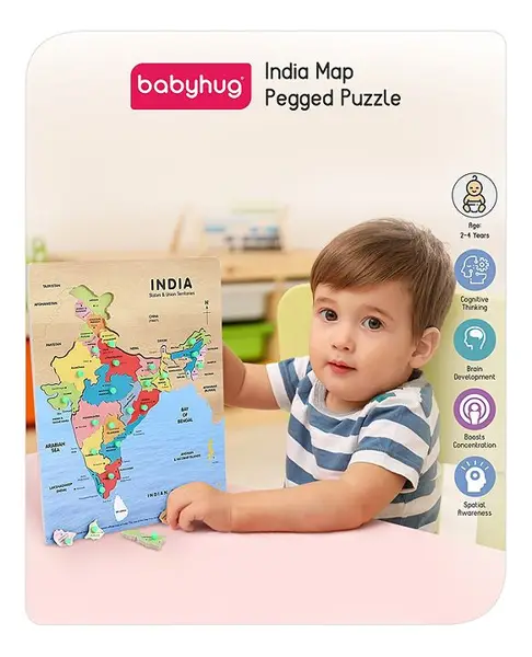 Babyhug India Map Wooden Pegged Puzzle - 24 Pieces
