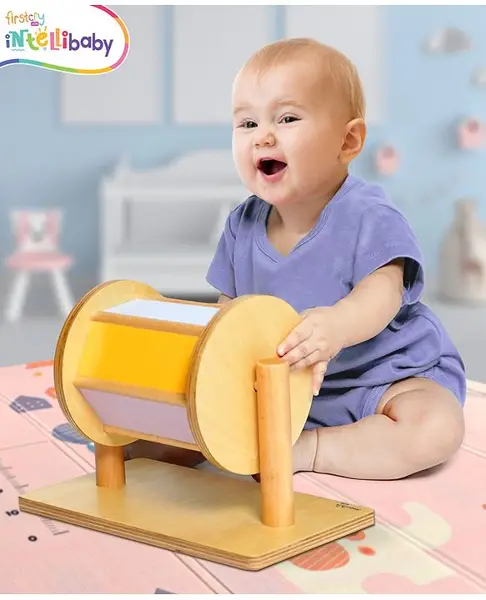 Intellibaby Premium Wooden Spinning Drum Toy for Babies